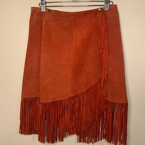Vintage Red Suede Fringe Western Skirt